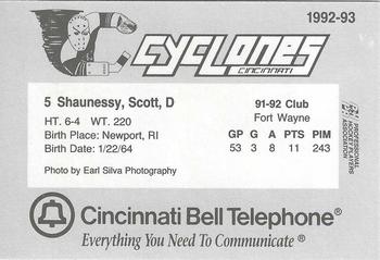 1992-93 Cincinnati Cyclones (IHL) #21 Scott Shaunessy Back