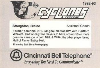 1992-93 Cincinnati Cyclones (IHL) #25 Blaine Stoughton Back