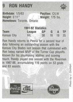 1992-93 Peoria Rivermen (IHL) #NNO Ron Handy Back