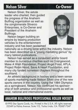 1992-93 Star Sports Cards Anaheim Bullfrogs (RHI) #NNO Nelson Silver Back