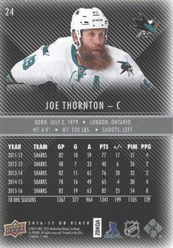 2016-17 Upper Deck Black #24 Joe Thornton Back