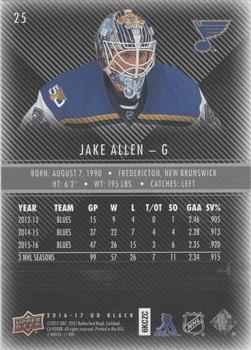 2016-17 Upper Deck Black #25 Jake Allen Back