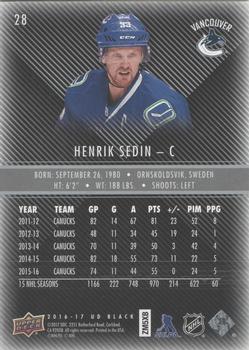 2016-17 Upper Deck Black #28 Henrik Sedin Back