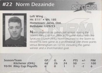 1994-95 Toledo Storm (ECHL) #NNO Norm Dezainde Back