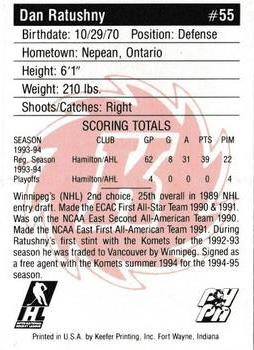 1994-95 Fort Wayne Komets (IHL) #NNO Dan Ratushny Back
