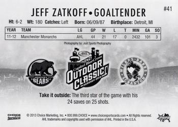 2012-13 Choice AHL Outdoor Classic #41 Jeff Zatkoff Back