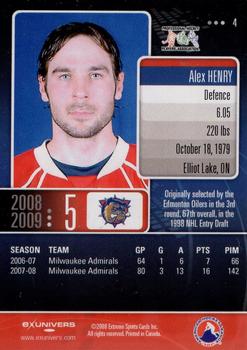 2008-09 Extreme Hamilton Bulldogs (AHL) #4 Alex Henry Back