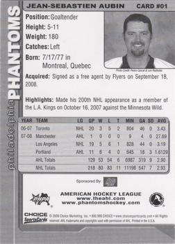 2008-09 Choice Philadelphia Phantoms (AHL) #01 Jean-Sebastien Aubin Back