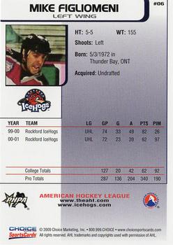 2008-09 Choice Rockford IceHogs (AHL) Anniversary Set #06 Mike Figliomeni Back