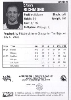 2008-09 Choice Wilkes-Barre/Scranton Penguins (AHL) #28 Danny Richmond Back