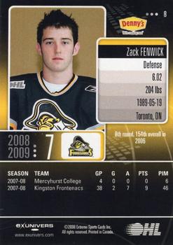 2008-09 Extreme Kingston Frontenacs (OHL) #8 Zack Fenwick Back