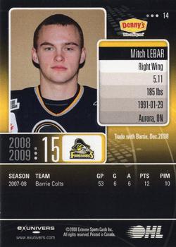 2008-09 Extreme Kingston Frontenacs (OHL) #14 Mitch Lebar Back