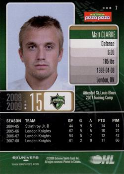 2008-09 Extreme London Knights (OHL) #7 Matt Clarke Back