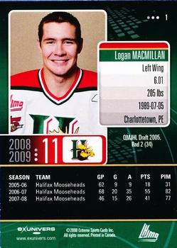 2008-09 Extreme Halifax Mooseheads (QMJHL) #1 Logan MacMillan Back