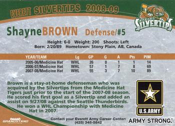 2008-09 Grandstand Everett Silvertips (WHL) #NNO Shayne Brown Back