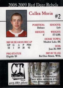 2008-09 Cat Tail Design and Printing Red Deer Rebels (WHL) #2 Cullen Morin Back