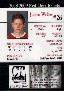 2008-09 Cat Tail Design and Printing Red Deer Rebels (WHL) #19 Justin Weller Back