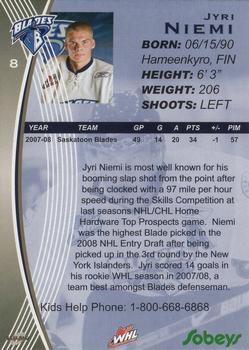 2008-09 Saskatoon Blades (WHL) #NNO Jyri Niemi Back