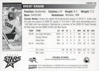 2010-11 Choice Texas Stars (AHL) #25 Brent Krahn Back