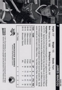 2010-11 Choice Worcester Sharks (AHL) #6 James Marcou Back