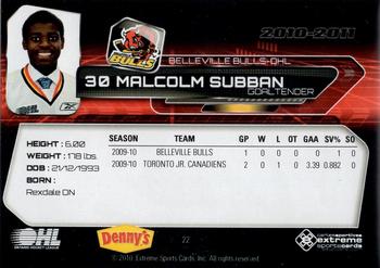 2010-11 Extreme Belleville Bulls (OHL) #22 Malcolm Subban Back