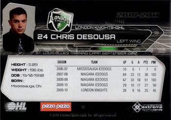 2010-11 Extreme London Knights OHL #12 Chris DeSousa Back
