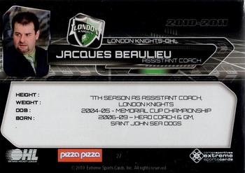 2010-11 Extreme London Knights OHL #27 Jacques Beaulieu Back