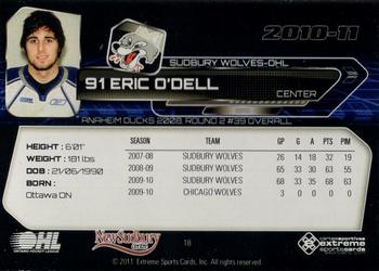 2010-11 Extreme Sudbury Wolves (OHL) #18 Eric O'Dell Back