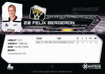 2010-11 Extreme Cape Breton Screaming Eagles (QMJHL) #14 Felix Bergeron Back