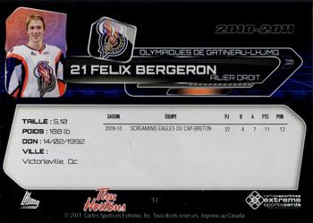 2010-11 Extreme Gatineau Olympiques (QMJHL) #17 Felix Bergeron Back