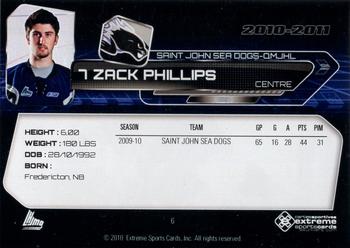 2010-11 Extreme Saint John Sea Dogs (QMJHL) #6 Zack Phillips Back