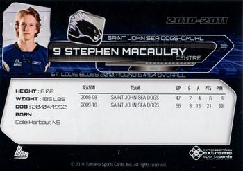 2010-11 Extreme Saint John Sea Dogs (QMJHL) #7 Stephen MacAulay Back