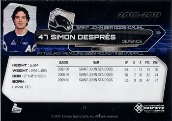 2010-11 Extreme Saint John Sea Dogs (QMJHL) #21 Simon Despres Back