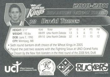 2010-11 Ruckers Brandon Wheat Kings (WHL) #NNO David Toews Back