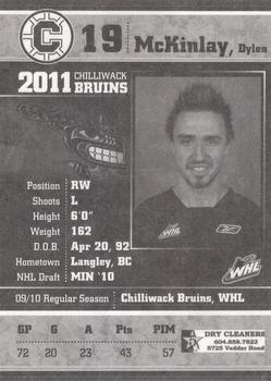 2010-11 Chilliwack Bruins (WHL) #16 Dylen McKinlay Back