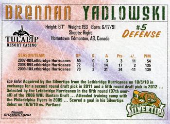 2010-11 Grandstand Everett Silvertips (WHL) #NNO Brennan Yadlowski Back