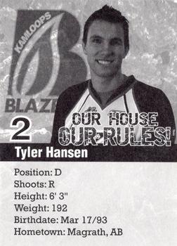 2010-11 Kamloops Blazers (WHL) #NNO Tyler Hansen Back