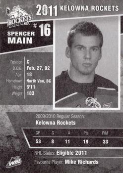 2010-11 Kelowna Rockets (WHL) #NNO Spencer Main Back
