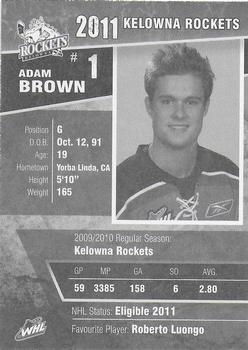 2010-11 Kelowna Rockets (WHL) #NNO Adam Brown Back