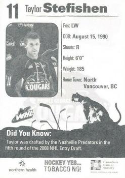 2010-11 Prince George Cougars (WHL) Tobacco Prevention #NNO Taylor Stefishen Back