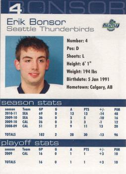 2010-11 Seattle Thunderbirds (WHL) #4 Eric Bonsor Back