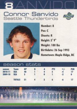 2010-11 Seattle Thunderbirds (WHL) #8 Connor Sanvido Back