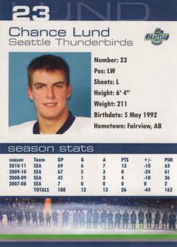 2010-11 Seattle Thunderbirds (WHL) #18 Chance Lund Back