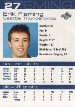 2010-11 Seattle Thunderbirds (WHL) #20 Erik Fleming Back
