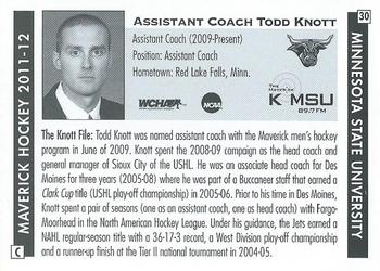 2011-12 KMSU 89.7 FM Minnesota State Mavericks (NCAA) #30 Todd Knott Back