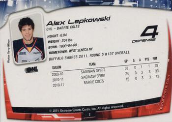 2011-12 Extreme Barrie Colts (OHL) #2 Alex Lepkowski Back