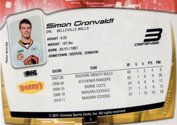 2011-12 Extreme Belleville Bulls (OHL) #1 Simon Gronvaldt Back