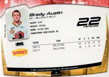 2011-12 Extreme Belleville Bulls (OHL) #14 Brady Austin Back