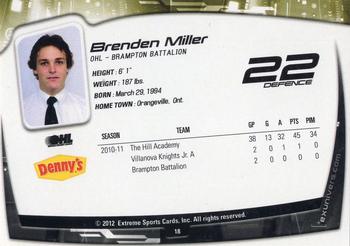 2011-12 Extreme Brampton Battalion (OHL) #18 Brenden Miller Back