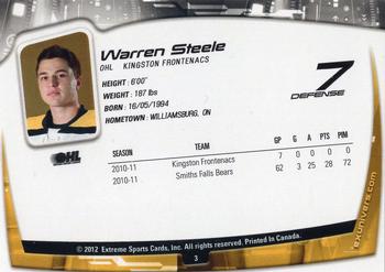 2011-12 Extreme Kingston Frontenacs (OHL) #3 Warren Steele Back
